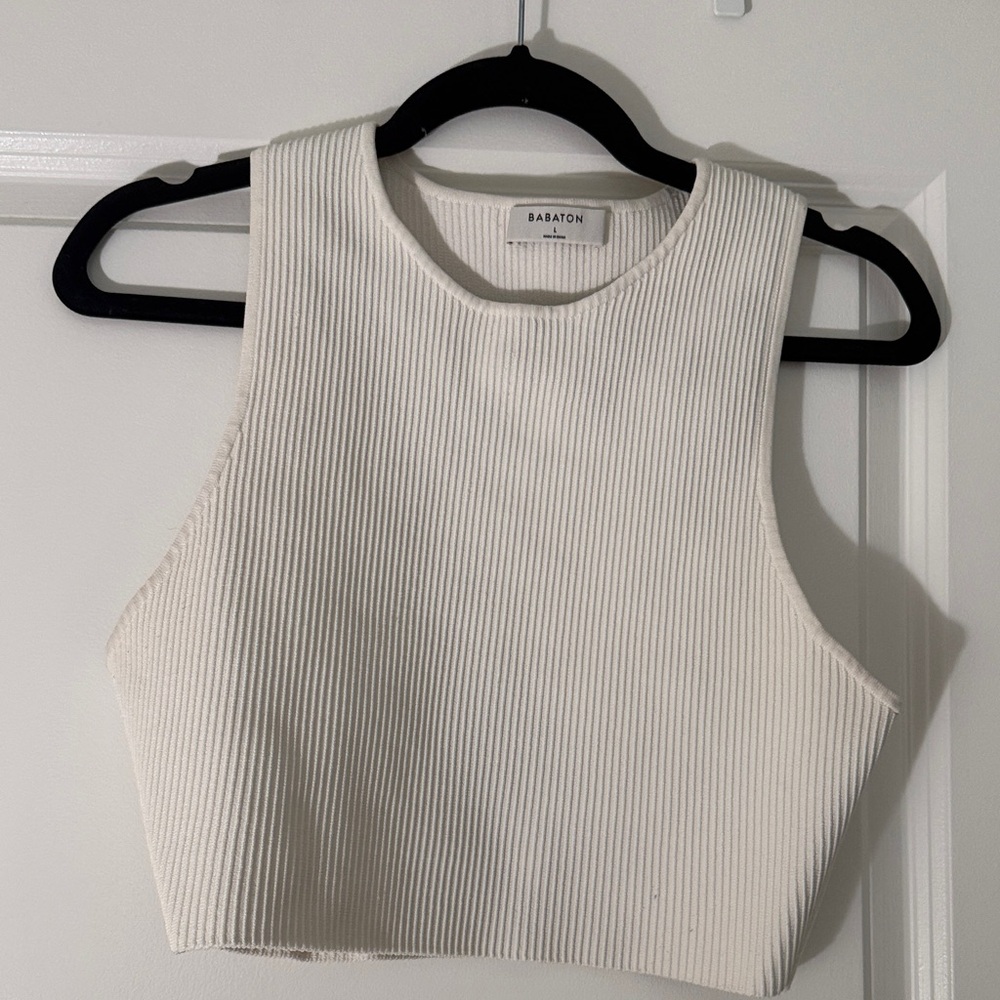 Babaton Cream Ribbed Crop Top